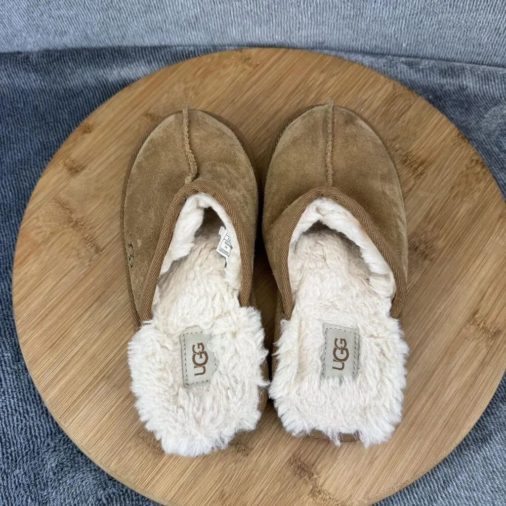UGG Slippers Shoes Kids Size 13 Chestnut Suede Shearling Lined Slip-On Mule